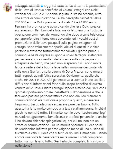 Selvaggia Lucarelli attacca Chiara Ferragni dopo il Pandoro Gate si apre il Pasqua gate? Imprenditrice moglie di Fedez è recidiva?